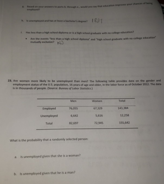 u ld that education improves your chance your answers to parts b througho employed h is unemployed and has at least a bachelo