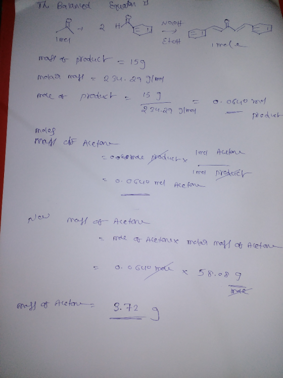 Equatn s T Ba lantest NOOH Etept 1 rcA Imel e mr tprodcec 159 2 34.29 J1ot moas may 15 J preduck mole df 234.89 mef ptoduek m