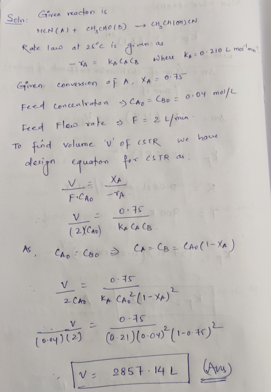 Given reaction is : HENCAST CH₂CHO (6) CH CH (OH) EN Rate law at 25°c is given as - A = KACACB Where KA= 0.210 L moil min! Gi