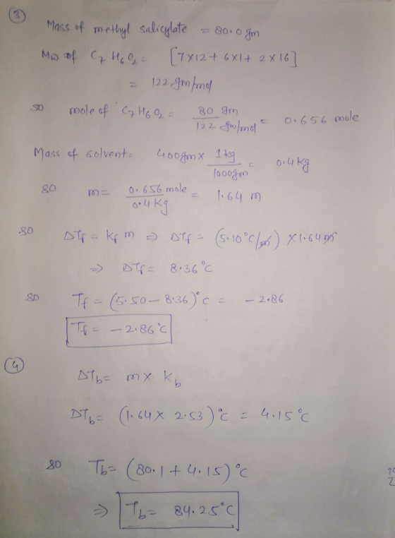 • 80.0gm Mass of methyl salicylate Mw of Cq Ho O = [7x12 + 6X1+ 2x 16] 122.9mmel 00 656 mole SO mole of CHO 80 m 122 goland M