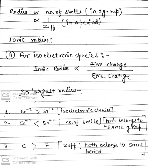 - zeff - - Radius & no. of shells (in agroup) zeu (inaperiod) Tonic radius: for iso electronic species: . Ionic Radius & Ove