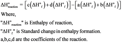 AH.cation = [c(AH° ) +(AH”)]-[a(AH° ) + b(AH”)]
Where,
AH reaction is Enthalpy of reaction,
AH, is Standard change in ent