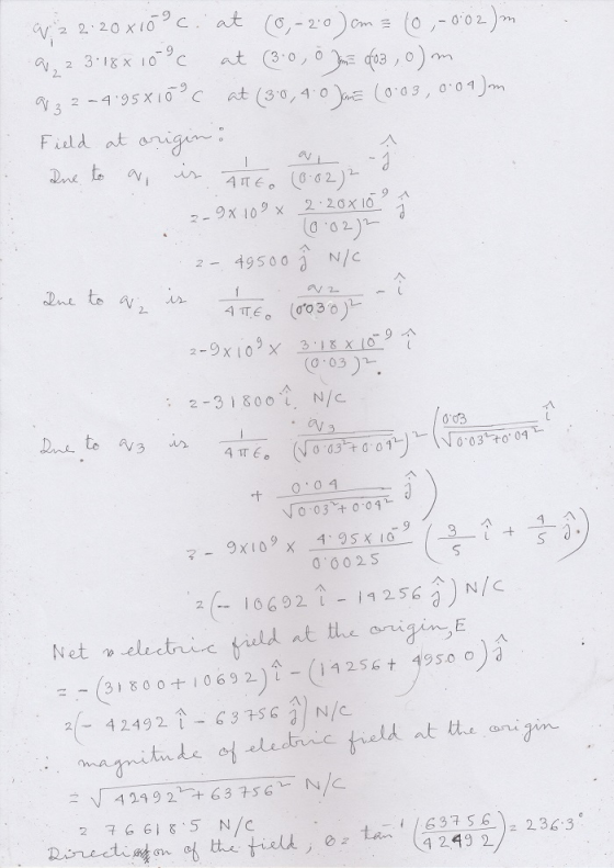 Fidld at onig ay 2500 N/C 0 031 2-3 80 OL N/ 0 03 0 0 4 0 6025 个 26692 256 N/C Net o elictric fiuld at the origin, 42492 3 5 N/C ield at tte ani 249 2233
