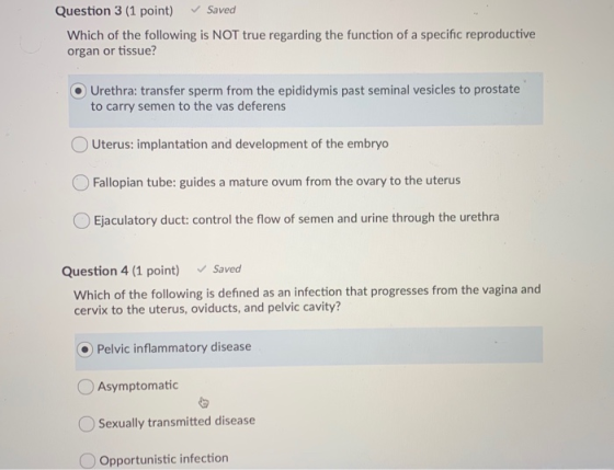 Question 3 (1 point) Saved Which of the following is NOT true regarding the function of a specific reproductive organ or tiss