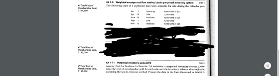 EX 7-9 Weighted average cost flow method under perpetual inventory system OBJ. 3 The following units of a particular item wer