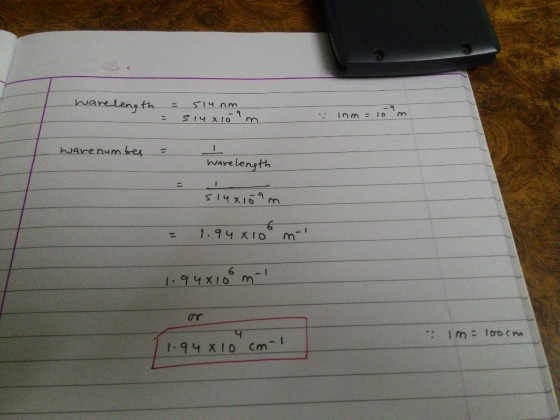 Warelength = slunm Slux 10 = m : Inm = 10 warenumber = i Warelength 5140109m 6 11 1.94810 m 1.94x100ml 1.94×10 cm- : Im - 100