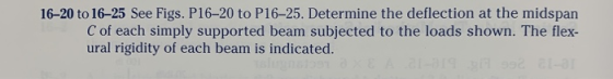 16-20 to 16–25 See Figs. P16-20 to P16–25. Determine the deflection at the midspan C of each simply supported beam subjected