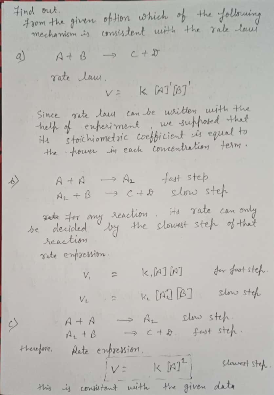 find out. from the given option which of the following mechanism is consistent with the sale lani a) At B CAD rate law = K CA