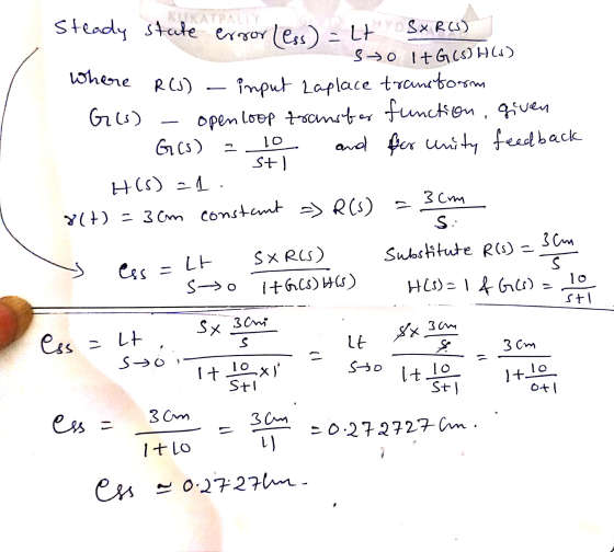 Where 10 그 Steady stale ergor Less) - 17 SX RCS) sto I+G(s)H(s) R(J) input Laplace transtorm Gus) openloop transfer function,