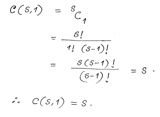 C(5,1) S C1 s! 1! (5-1)! 8(S-1)! (5-1)! = S, i e(5,1) ES,