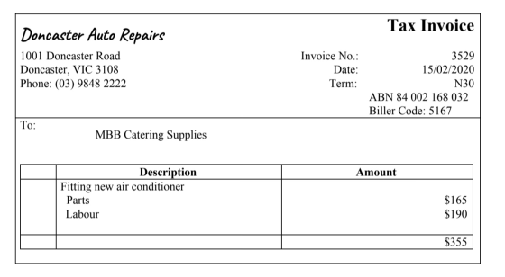 Tax Invoice Doncaster Auto Repairs 1001 Doncaster Road Doncaster, VIC 3108 Phone: (03) 9848 2222 Invoice No.: Date: Term: 352