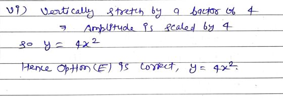 4 vi vertically stretch by a factor of - Amplitude is scaled by 4 so y = 4x² Hence Option (E) is correct, y = 4x²