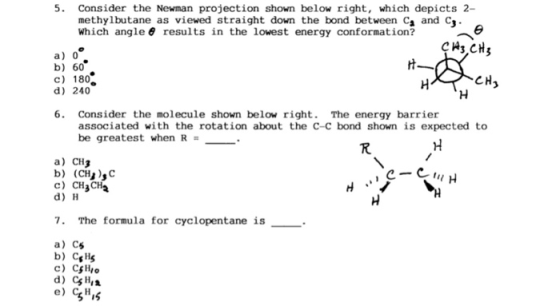 CH₃ 5. Consider the Newman projection shown below right, which depicts 2- methylbutane as viewed straight down the bond betwe