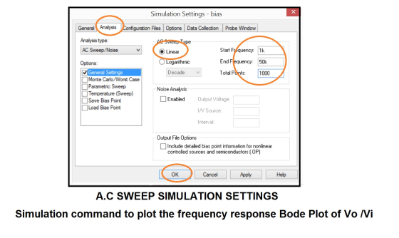 Simulation Settings - bias General Analysis Configuration Files Options Data Collection Probe Window AC sweep Type Analysis t