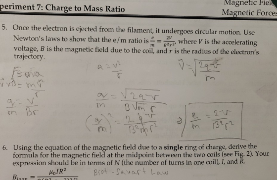 periment 7: Charge to Mass Ratio IVlagiel llen Magnetic Forces m 5. Once the electron is ejected from the filament, it underg