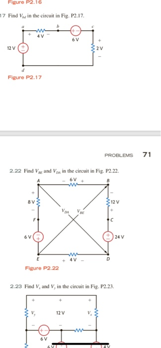 Figure P2.16 17 Find Vw in the circuit in Fig. P2.17. 4V- 12v Figure P2.17 PROBLEMS 71 2.22 Find V and Voy in the circuit in