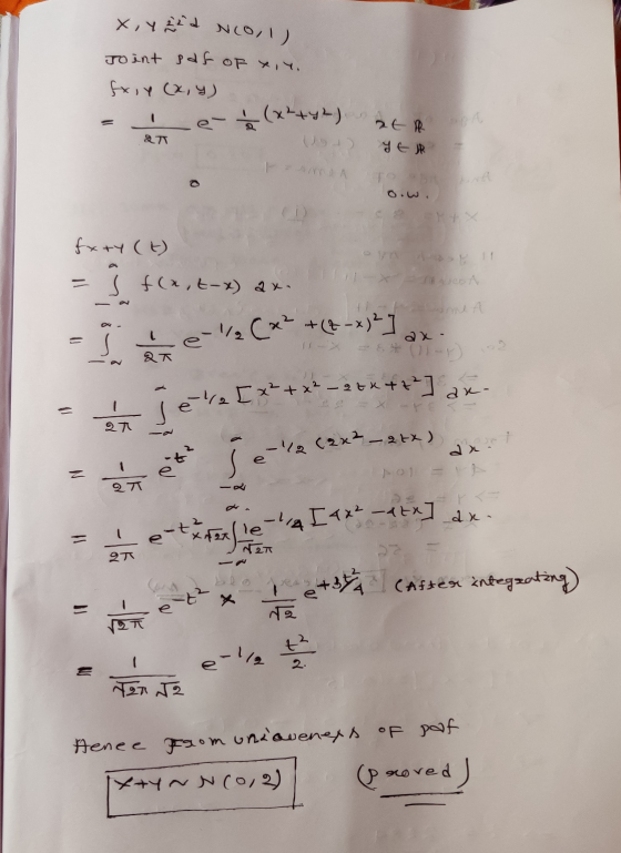 x, y22d Ncool) Joint saf of xiy, fxiy (x, y) - e 14 (x²+42) 27 09 at R YER TO HA ولاء و fxty (t) j f(x,t-x) ax. 1111x sest 1