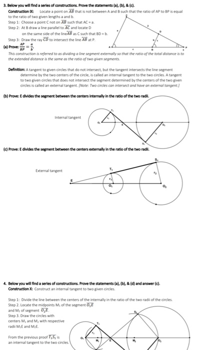 3. Below you will find a series of constructions. Prove the statements al. , & (c). Construction IX: Locate a point on AB tha