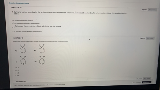 Question Completion Status: QUESTION 17 m e to her reaction mature, Why is sodium 1. During her workup procedure for the synt