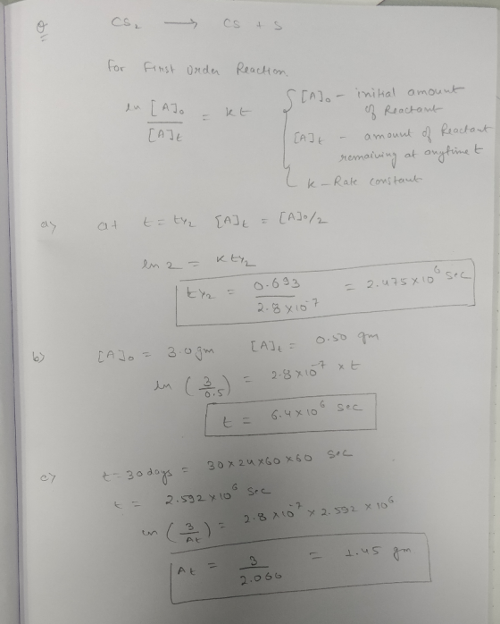 C. cs & s. for First Order Reaction. - Kt en LATO [AJE or initial amount of Reactant | [A]E – amount of Reactant į remaining