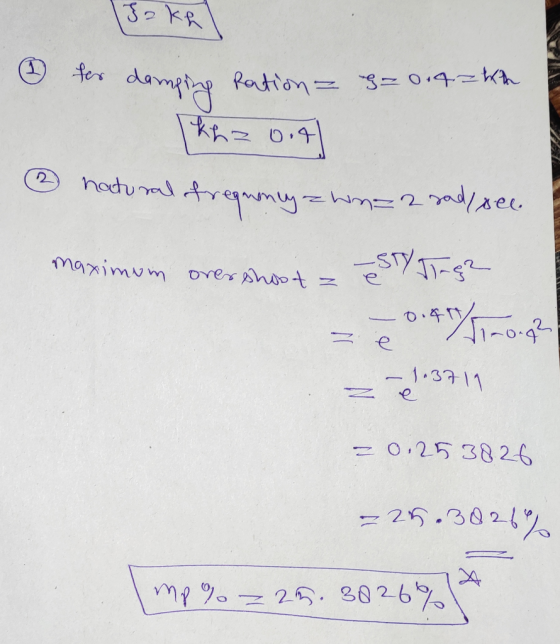 Jokh & fer damping Pation - 0.426th khaoit) ③ natural freguonly zwna2 sadyxel maximum over shoot = ---3711 -0.253826 - 25. 38