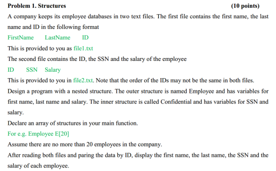 Problem 1. Structures (10 points) A company keeps