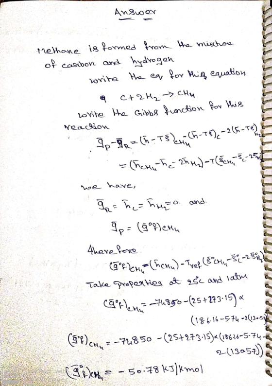 Answer Methane is formed from the mixture of carbon and hydrogen write the ea for thig equation a C+ 2H₂ - CHu write the Gibb