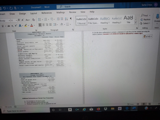 Tasha Crews TC ab o s Documenti - Word Search Insert Draw Design Layout References Mailings Review View Help A A A E 21 AaBbC