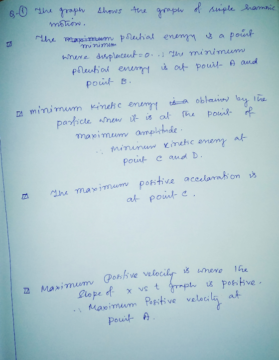8- the graph shows the graph of simple harmonic motion, the maximum polatial energy is a pourt minimem where displacent=0...