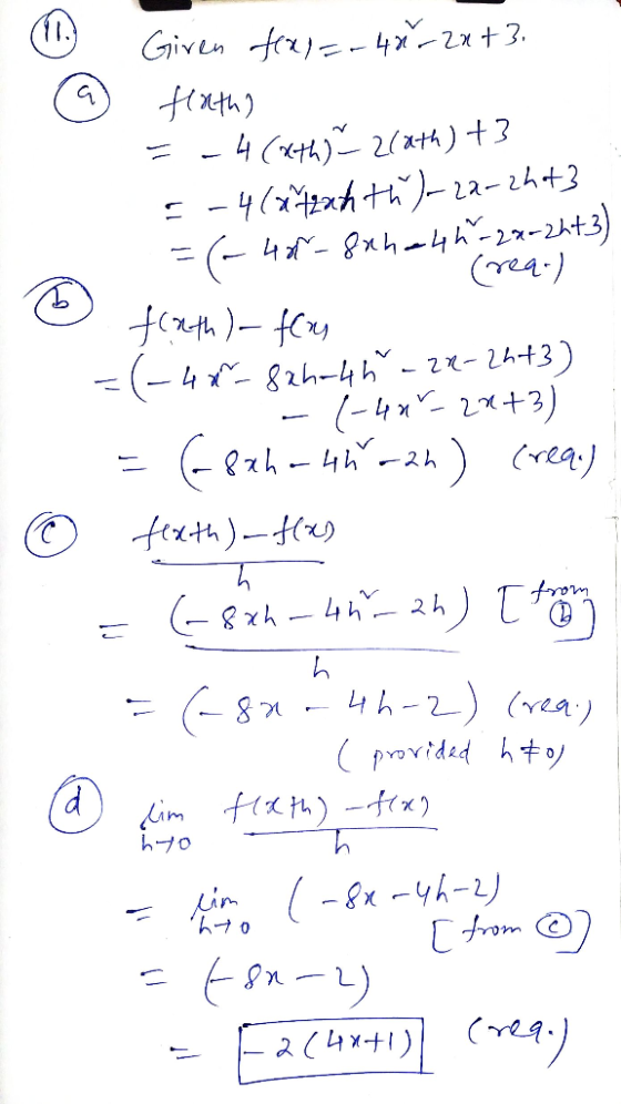 11.1 Use the four step process to find the derivative of f(x) = -4r ...