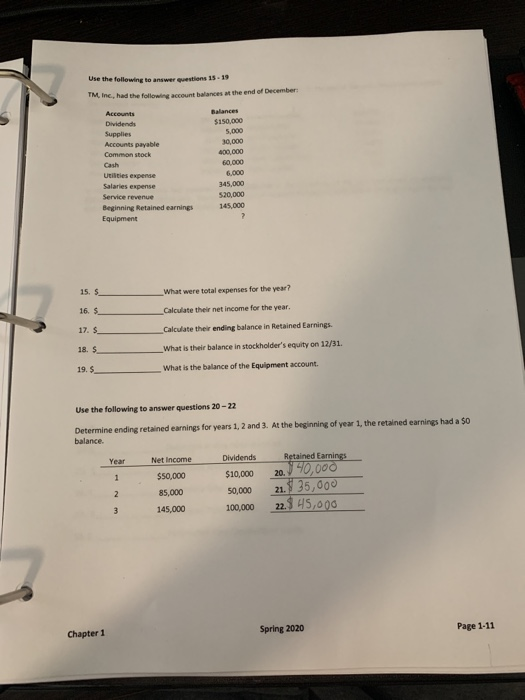 Use the following to answer questions 15-19 TM, Inc., had the following account balances at the end of December $150,000 30.0