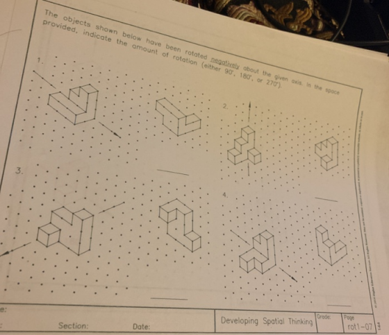 The objects shown below have been rotated negatively about the given provided, indicate the amount of rotation (either 90, 18