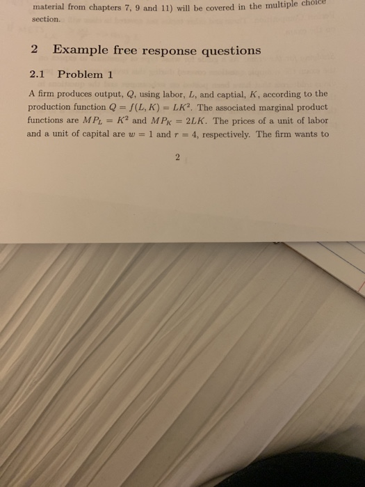 material from chapters 7, 9 and 11) will be covered in the multiple choice section. 2 Example free response questions 2.1 Pro