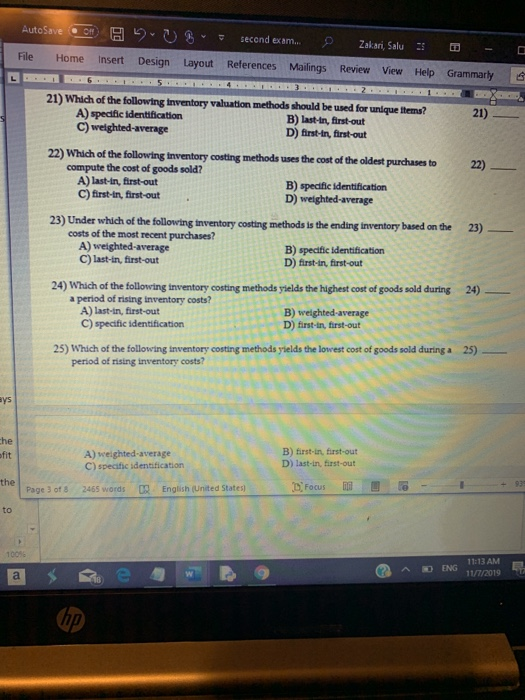AutoSave Off second exam.. Zakari, SaluS File Home Insert Design Layout References Mailings Review View Help Grammarly L 6 5