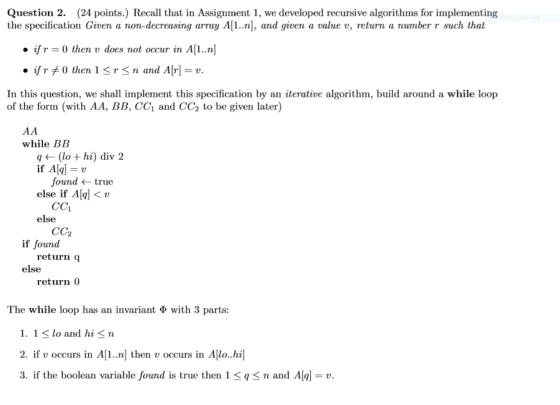 Question 2. (24 points. Recall that in Assignment 1, we developed recursive algorithms for implementing the specification Giv