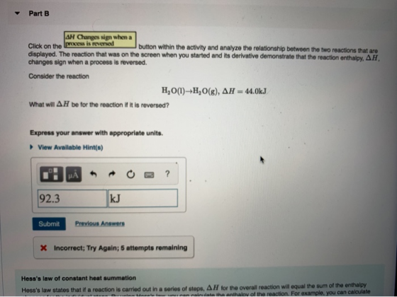Part B Click on the process is revend AH Changes sign when a button within the activity and analyze the relationship between