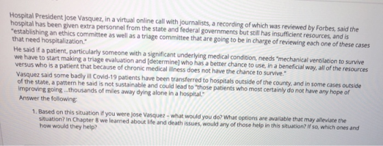 Hospital President Jose Vasquez, in a virtual online call with journalists, a recording of which was reviewed by Forbes, said