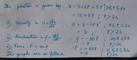 a) Velocity is vada dt The position is given by a given by a = 3 +64 - 5t oktas =15+3t; tyas .: 8 = 6-15 t; out Las t728 b Ac