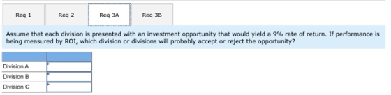 Reg 1 Reg 2 Req 3A Req 3B Assume that each division is presented with an investment opportunity that would yield a 9% rate of