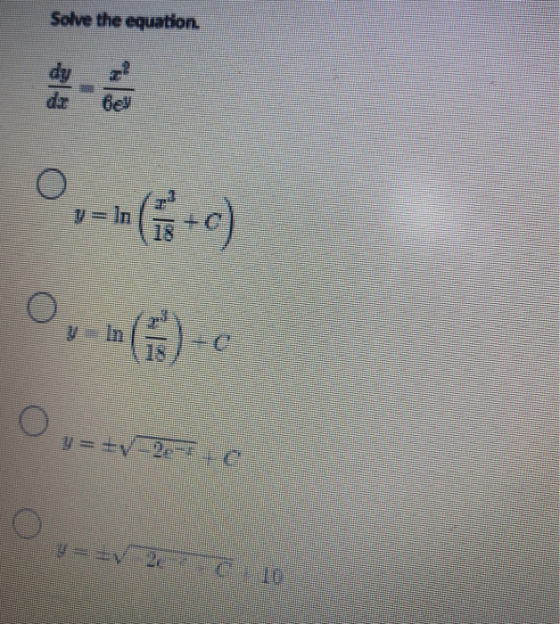 Solve the equation. O 18 क) O (E)- O y= +/- - 10