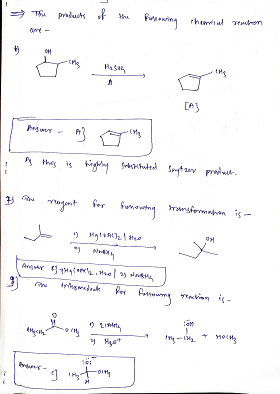 The produits of the Rosnowing Chemical remeton ane 6) OH 2013 Hason (M13 [A] Answer A} 1813 As this is highly substituted San