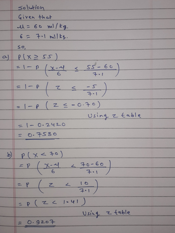 Solution Given that 6 using zfable = (-0.2420 6 Using table