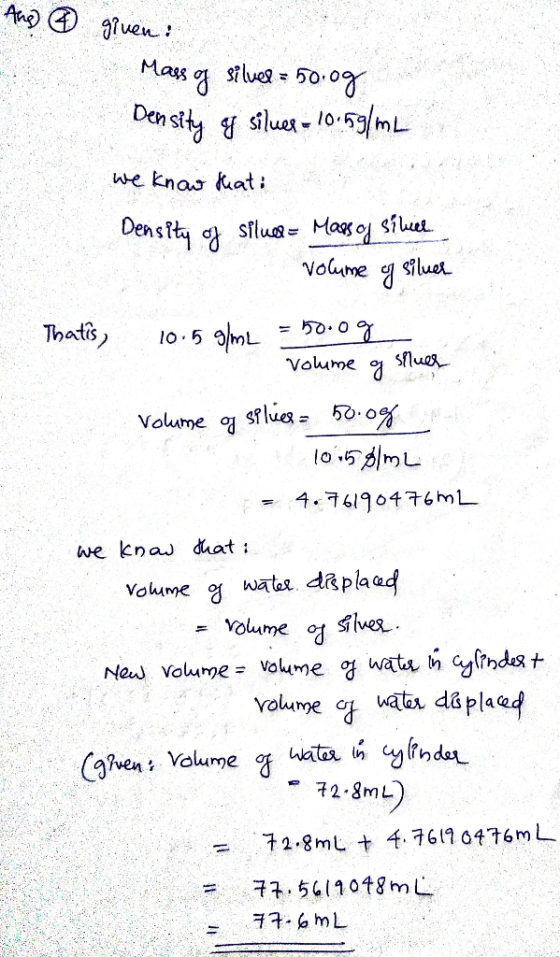 Ahs) given: Mass of silver = 50.00 Density g silues = 10:59|ML we know that: Density of Silue= Massoj silee volume of silver