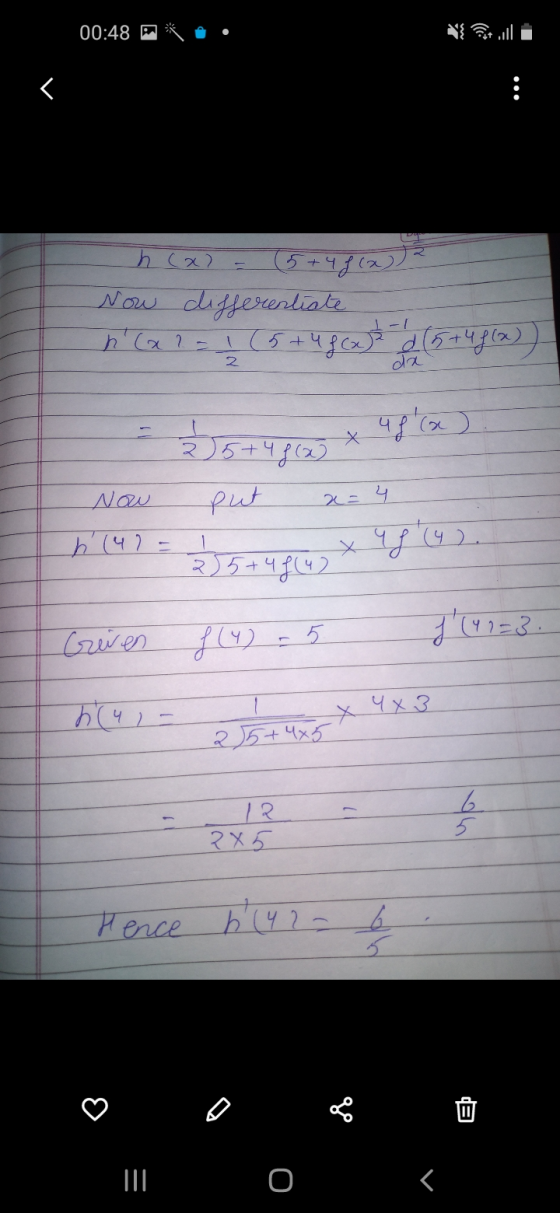 00:48 ... (5+41 3 h(x) Now differentiate h(x 2 - (54fcs (5 + (5+(x)) कन 2 қич (2) Now put x 2 Ч Б (ч) 25 422 ч (9). Greiven f