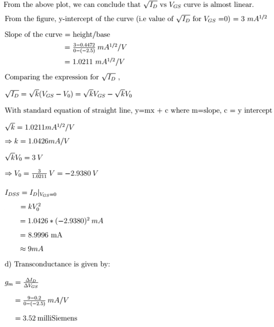 From the above plot, we can conclude that VID vs Vgs curve is almost linear. From the figure, y-intercept of the curve (i.e v