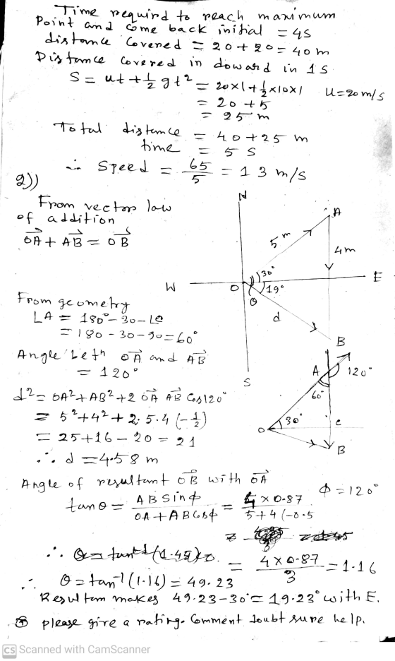 point and Time required to reach manimum come back initial =45 distance Covered = 20+20= 40m Distance Covered in dow and in i