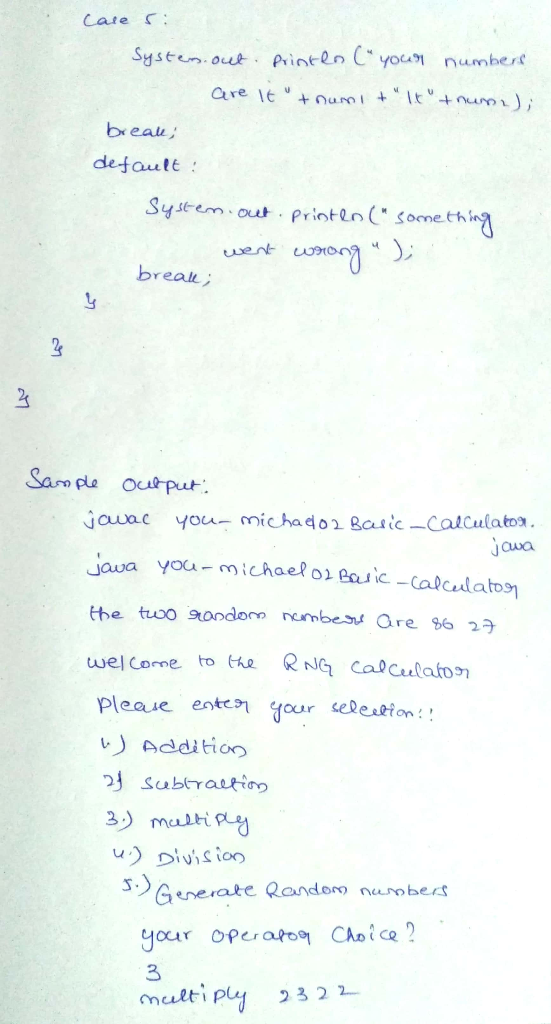 Cate System.out Printen Cyocu number Cure 1t urmi lt+num breau defautt System a out Printensomethie went breal 24 2 Sam ple o