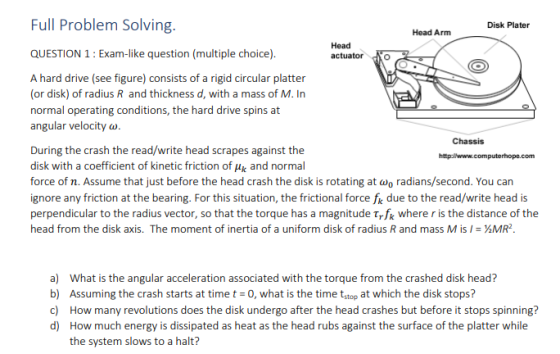 Full Problem Solving. Disk Plater Head Arm QUESTION 1: Exam-like question (multiple choice). Head actuator NO A hard drive (s