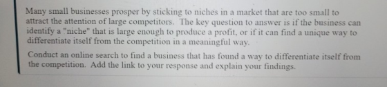 Many small businesses prosper by sticking to niches in a market that are too small to attract the attention of large competit