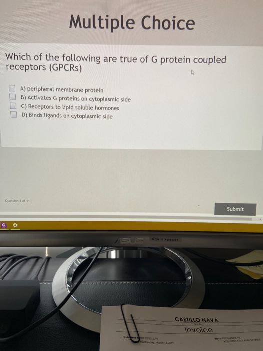 Multiple Choice Which of the following are true of G protein coupled receptors (GPCRs) A) peripheral membrane protein B) Acti